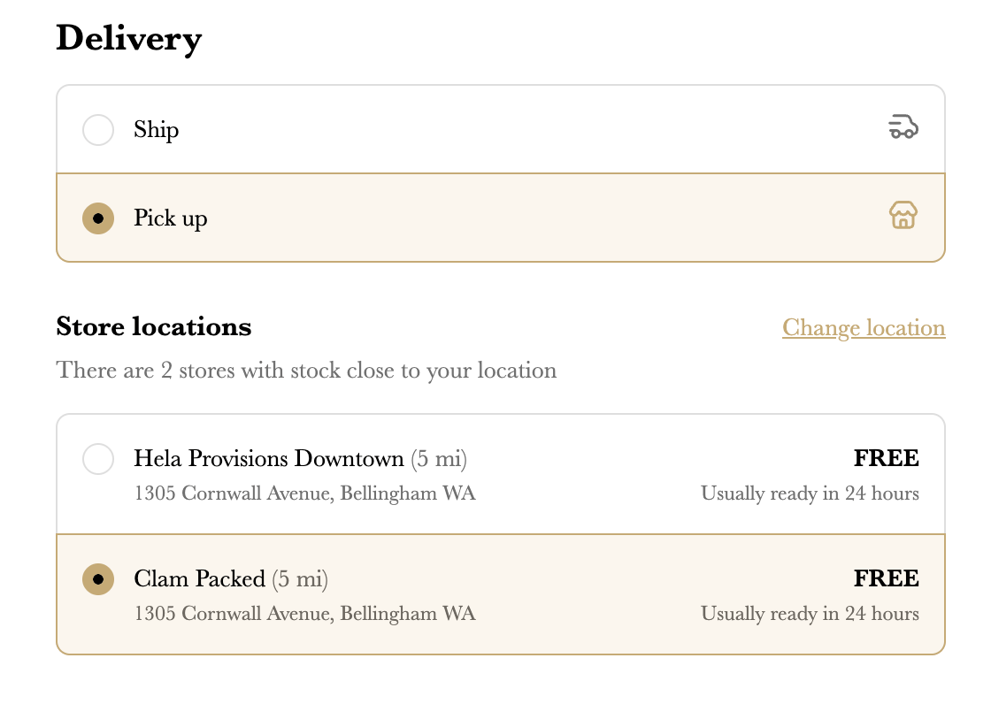 How to select Clam Packed as the delivery option