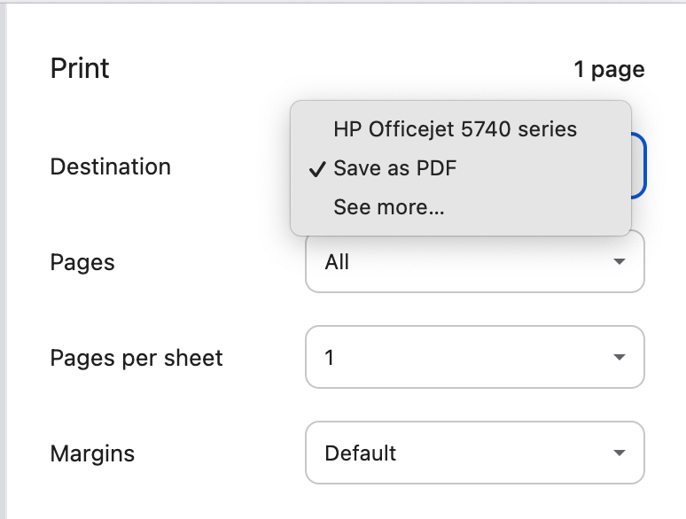 Saving as a PDF file on a Mac